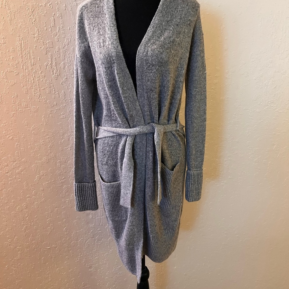 Topshop Gray‎ Belted Cardigan Sweater